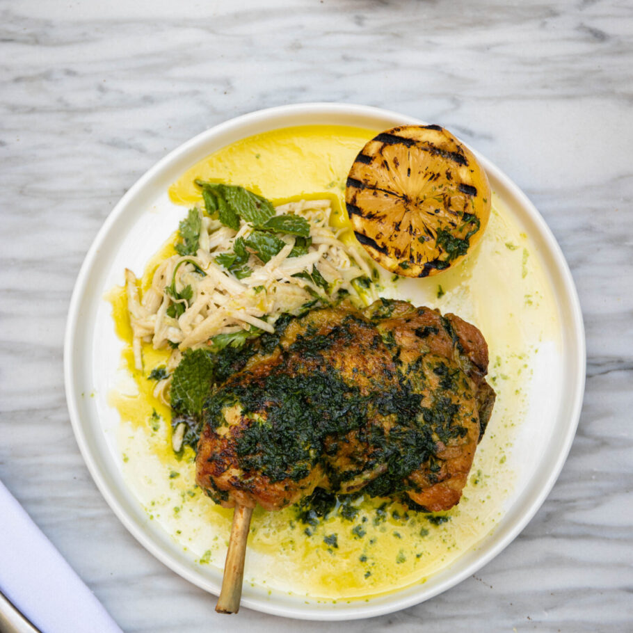 CHARCOAL GRILLED CHICKEN, WILD GARLIC BUTTER & GREEN CHILLI SLAW