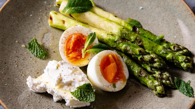 DISH WITH TISH: GRILLED ASPARAGUS WITH EGG, GOATS CURD AND SHERRY VINEGAR