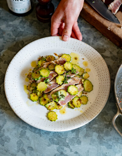 DISH WITH TISH: GRILLED TUNA, CORIANDER SEEDS, LEMON & COURGETTES