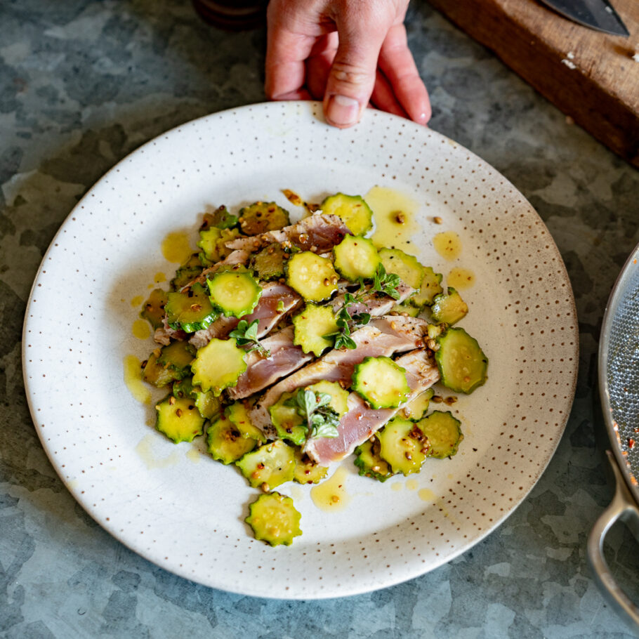 DISH WITH TISH: GRILLED TUNA, CORIANDER SEEDS, LEMON & COURGETTES