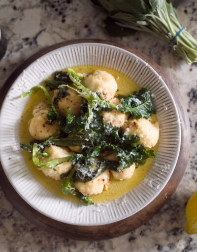 DISH WITH TISH: RICOTTA GNUDI WITH SAGE BUTTER & SPROUTING BROCCOLI