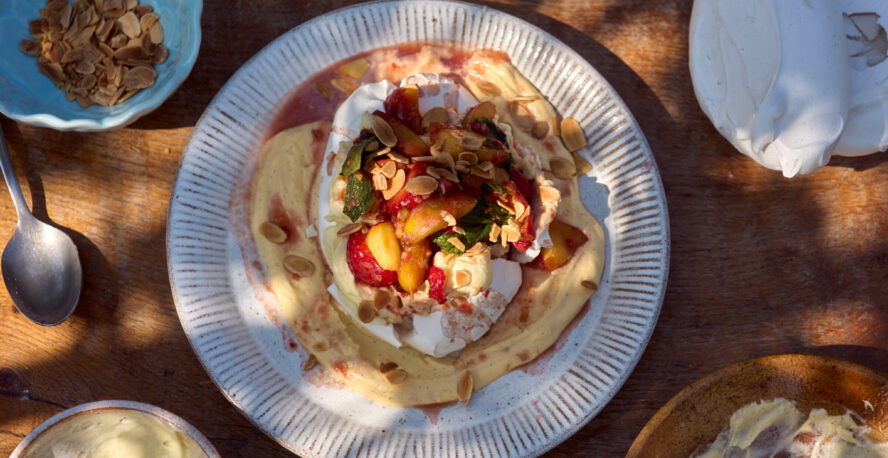 DISH WITH TISH: SUMMER FRUITS PAVLOVA WITH VANILLA CUSTARD, MARSALA & TOASTED ALMONDS